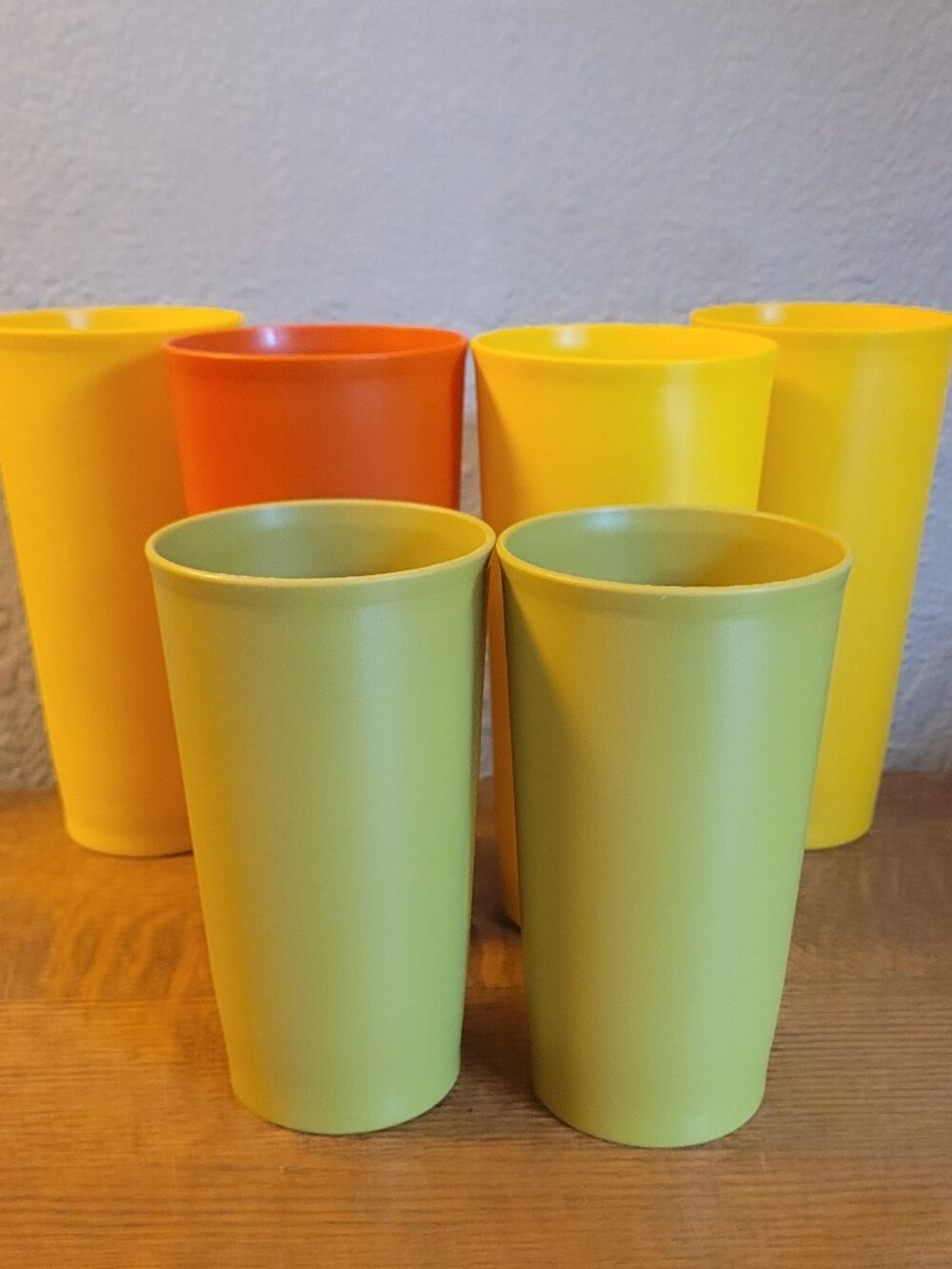 6 Vintage Tupperware Tumblers 1348 Earth Tones Avocado/Orange /Gold 12/16 Oz.